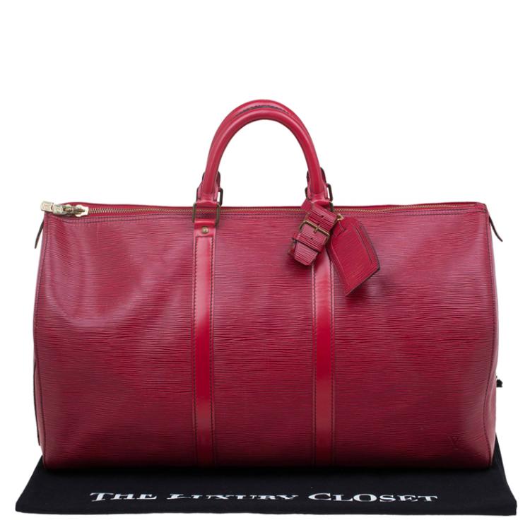Pre Owned Louis Vuitton Red Epi Leather Keepall 50