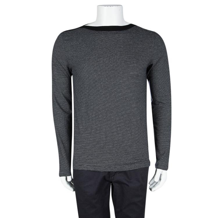 Pre Owned Maison Martin Margiela Monochrome Striped Boat Neck Long Sleeve T-Shirt M