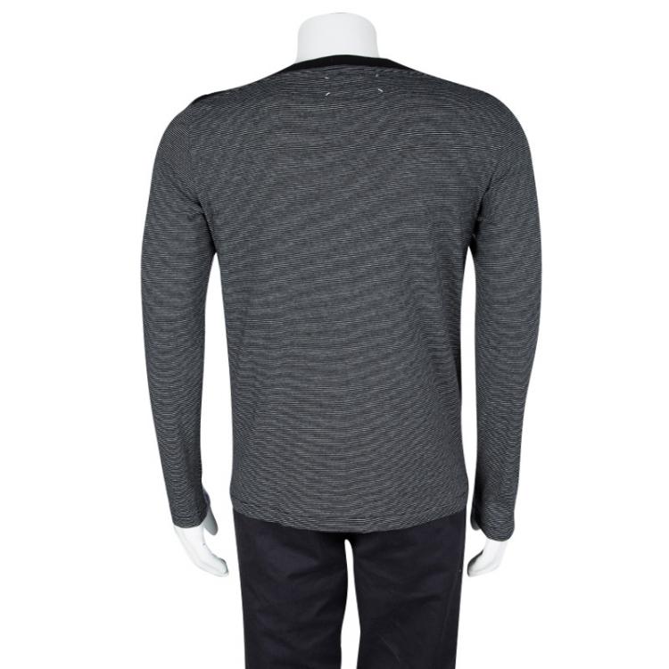 Pre Owned Maison Martin Margiela Monochrome Striped Boat Neck Long Sleeve T-Shirt M