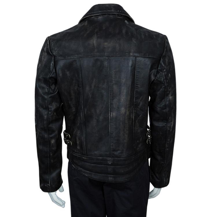 Pre Owned McQ by Alexander McQueen Men's Black Distressed Leather Biker Jacket L