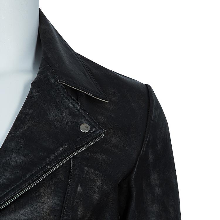 Pre Owned McQ by Alexander McQueen Men's Black Distressed Leather Biker Jacket L