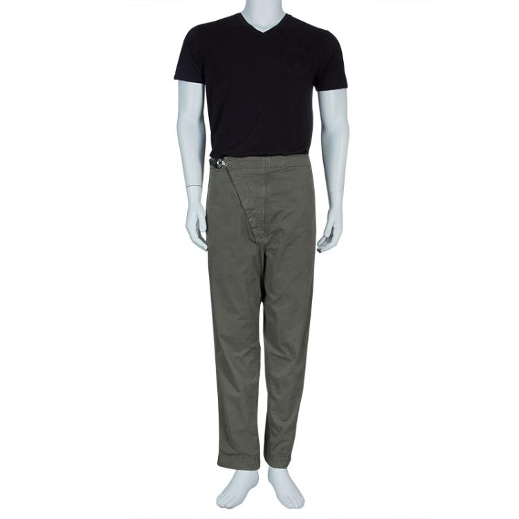 Pre Owned McQ by Alexander McQueen Olive Green Leather Buckle Utility Pants S