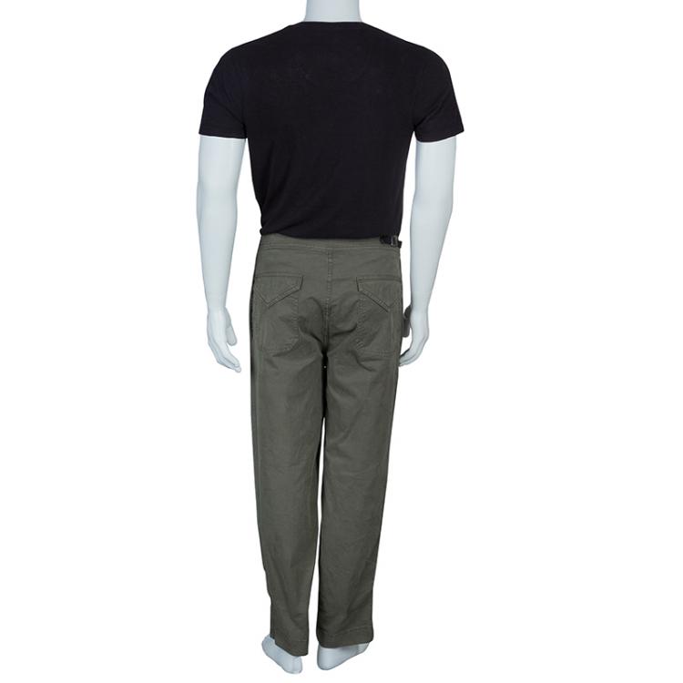 Pre Owned McQ by Alexander McQueen Olive Green Leather Buckle Utility Pants S