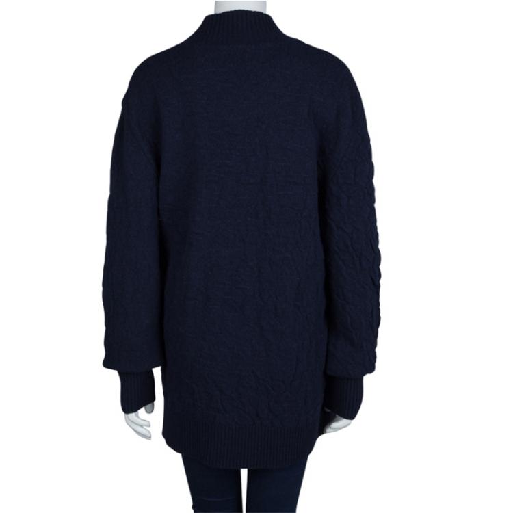 Pre Owned McQ By Alexander McQueen Navy Blue Textured Wool V-Neck Sweater XL