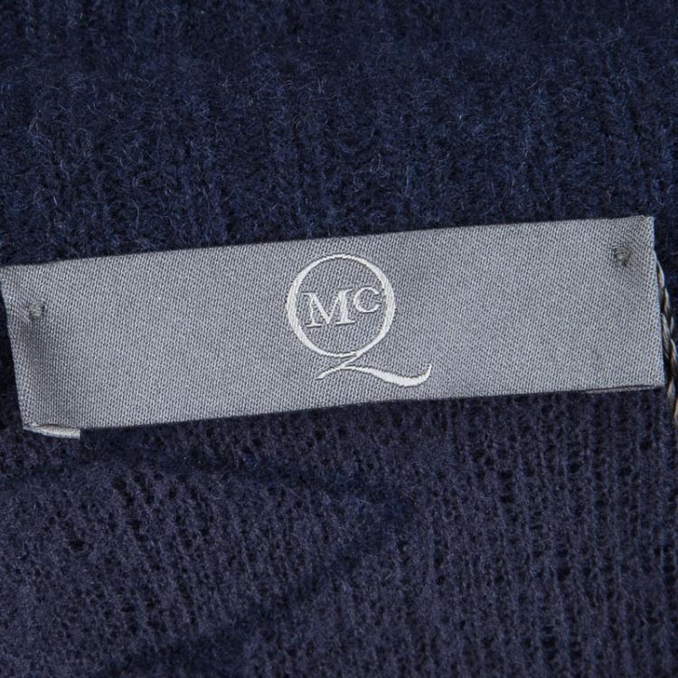 Pre Owned McQ By Alexander McQueen Navy Blue Textured Wool V-Neck Sweater XL