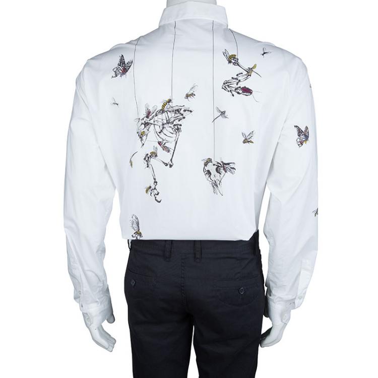Pre Owned McQ By Alexander McQueen White Printed Long Sleeve Buttondown Cotton Shirt XXL