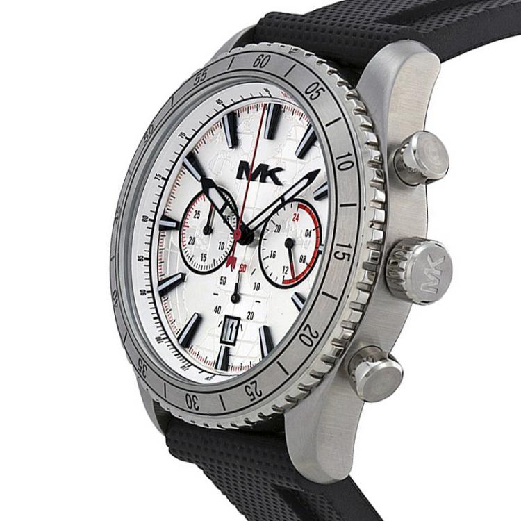 Pre Owned Michael Kors Silver (Map) Stainless Steel Richardson MK8353 Men's Wristwatch 45MM