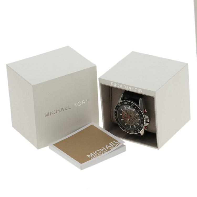 Pre Owned Micheal Kors Black Stainless Steel Jetmaster MK 9013 Skeleton Men's Wristwatch 45MM