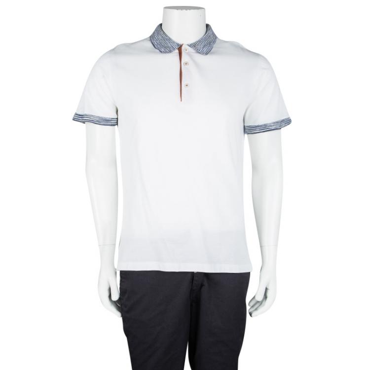 Pre Owned Missoni White Honeycomb Knit Contrast Trim Detail Polo T-Shirt M