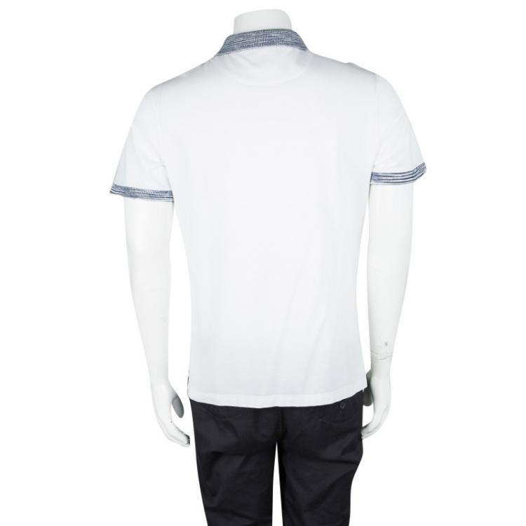 Pre Owned Missoni White Honeycomb Knit Contrast Trim Detail Polo T-Shirt M