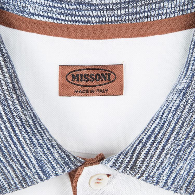Pre Owned Missoni White Honeycomb Knit Contrast Trim Detail Polo T-Shirt M