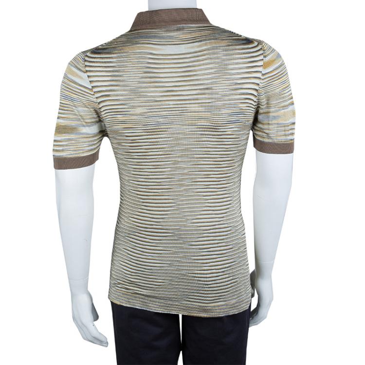 Pre Owned Missoni Multicolor Striped Knit Polo T-Shirt L