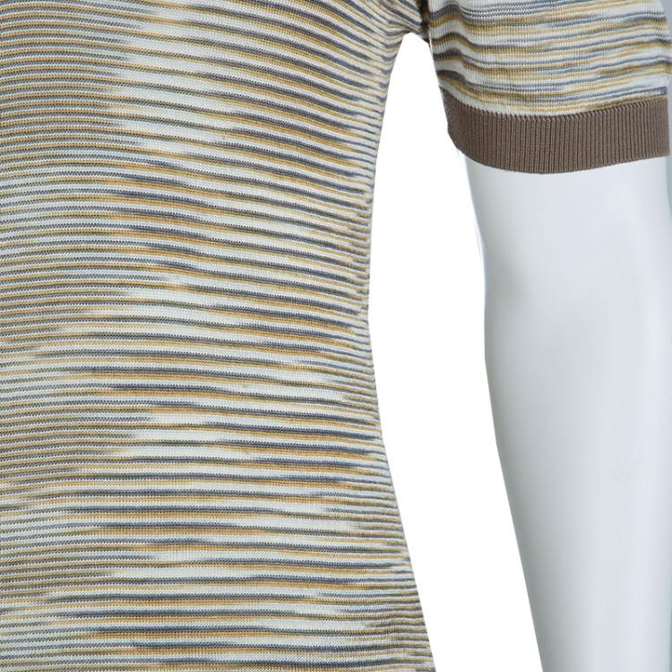 Pre Owned Missoni Multicolor Striped Knit Polo T-Shirt L