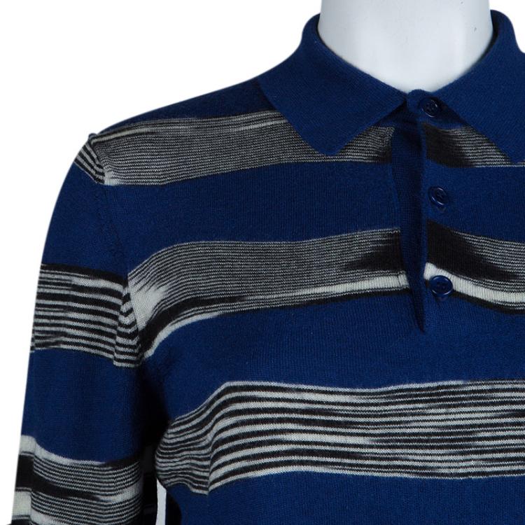 Pre Owned Missoni Multicolor Striped Knit Long Sleeve Polo T-Shirt M