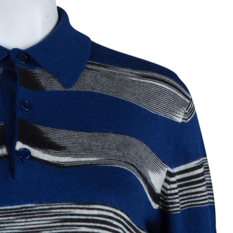 Pre Owned Missoni Multicolor Striped Knit Long Sleeve Polo T-Shirt M
