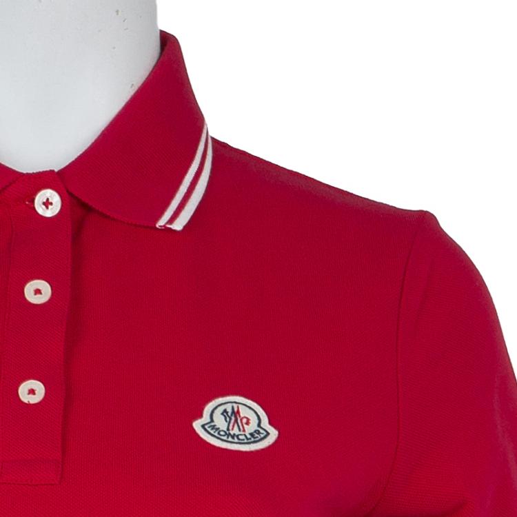 Pre Owned Moncler Red Logo Patch Polo T-Shirt M