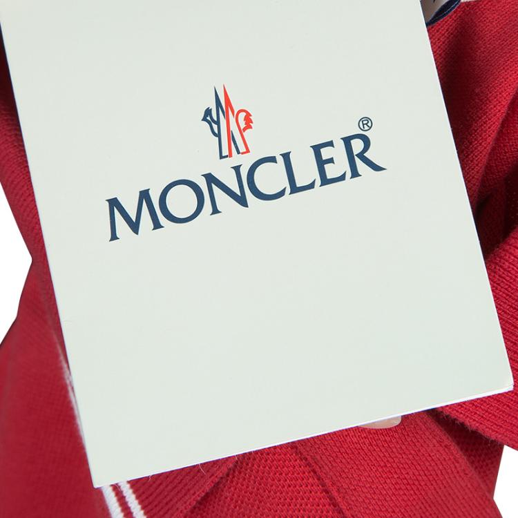 Pre Owned Moncler Red Logo Patch Polo T-Shirt M