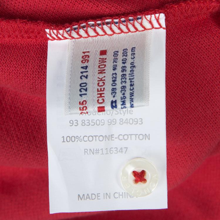Pre Owned Moncler Red Logo Patch Polo T-Shirt M