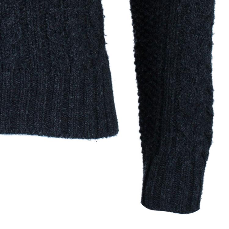 مملوكة مسبقًا Moncler Men's Grey Turtleneck Cable-knit Pullover M