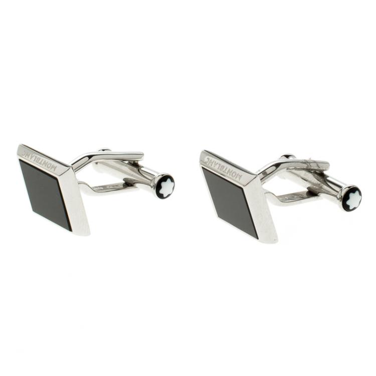 Pre Owned Montblanc Black Onyx Stainless Steel Sartorial Cufflinks