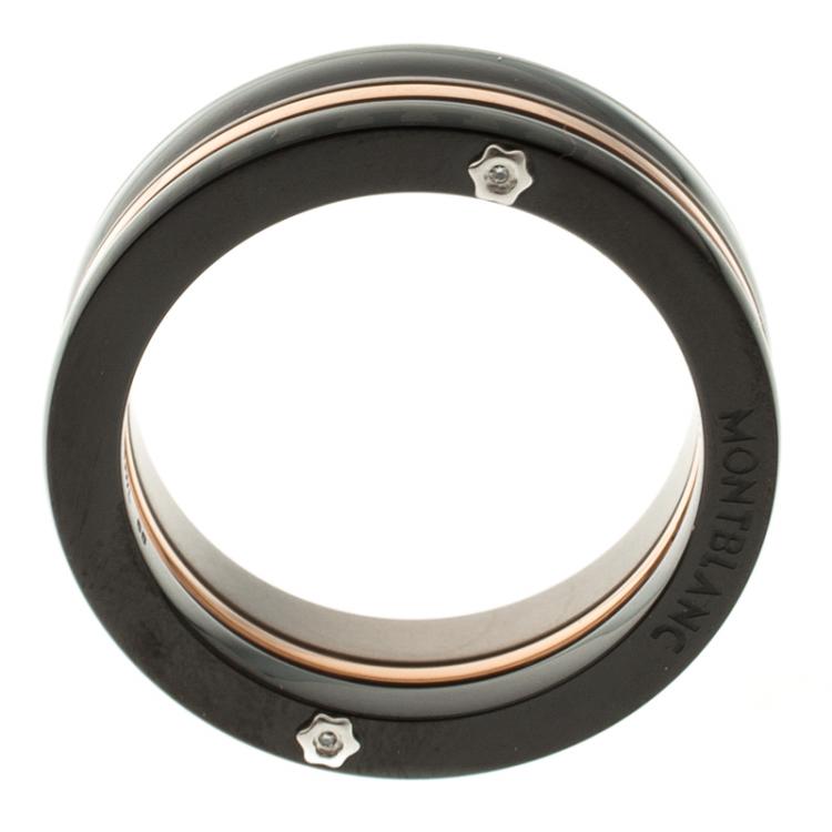 Pre Owned Montblanc The League Black Steel Titanium Rose Gold Tone Mens Band Ring Size 66