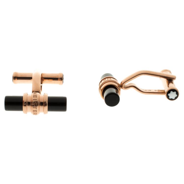 Pre Owned Montblanc Meisterstuck Rose Gold-Tone PVD Onyx Cufflinks 
