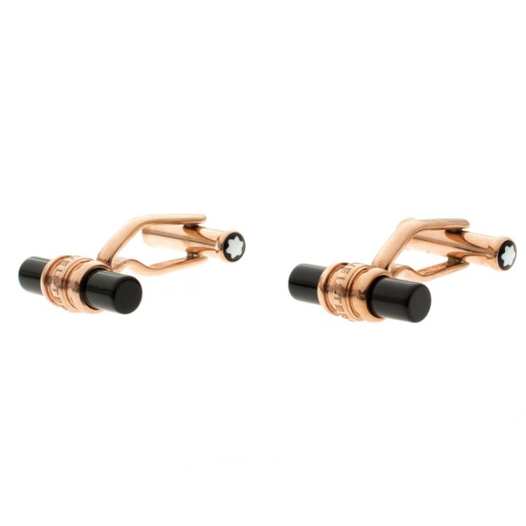 Pre Owned Montblanc Meisterstuck Rose Gold-Tone PVD Onyx Cufflinks 