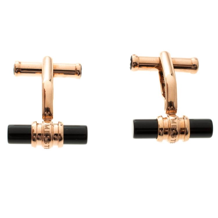 Pre Owned Montblanc Meisterstuck Rose Gold-Tone PVD Onyx Cufflinks 