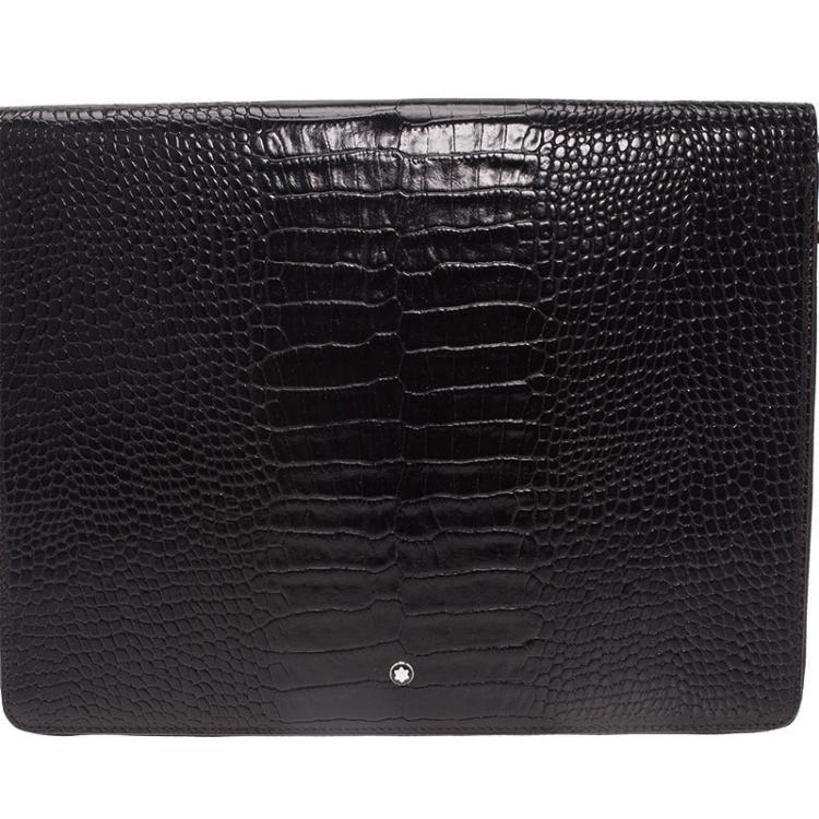 Pre Owned Montblanc Black Croc Embossed Leather Meisterstuck iPad Case