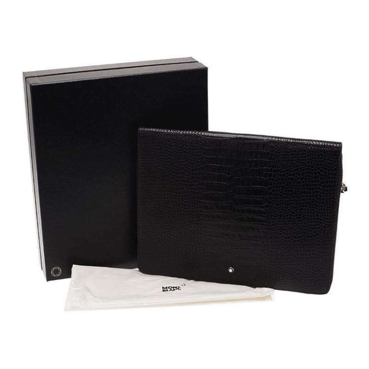 Pre Owned Montblanc Black Croc Embossed Leather Meisterstuck iPad Case