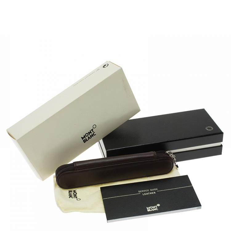 Pre Owned Montblanc Brown Leather Meisterstuck Zip Pen Pouch