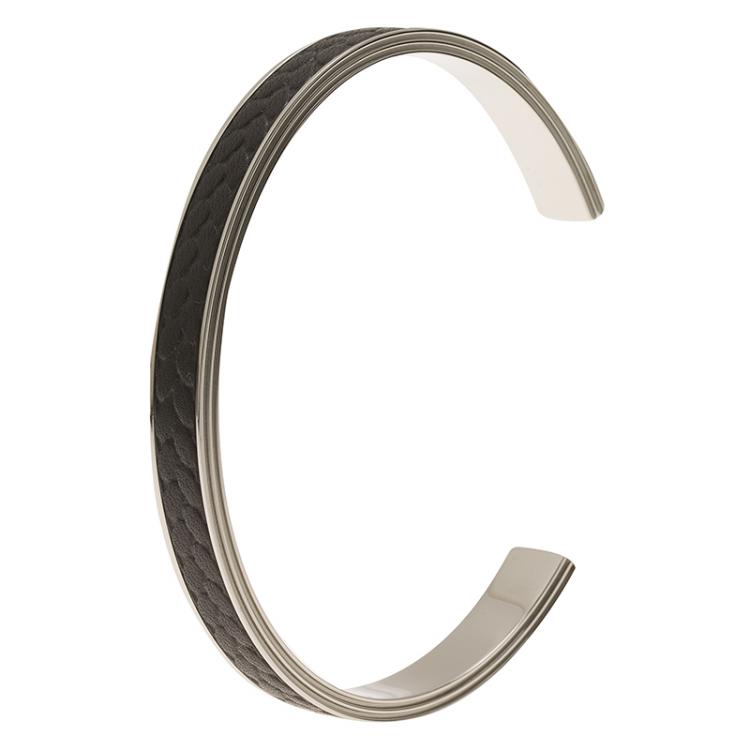 Pre Owned Montblanc Grain de Riz Leather and Steel Open Cuff Bracelet For Men
