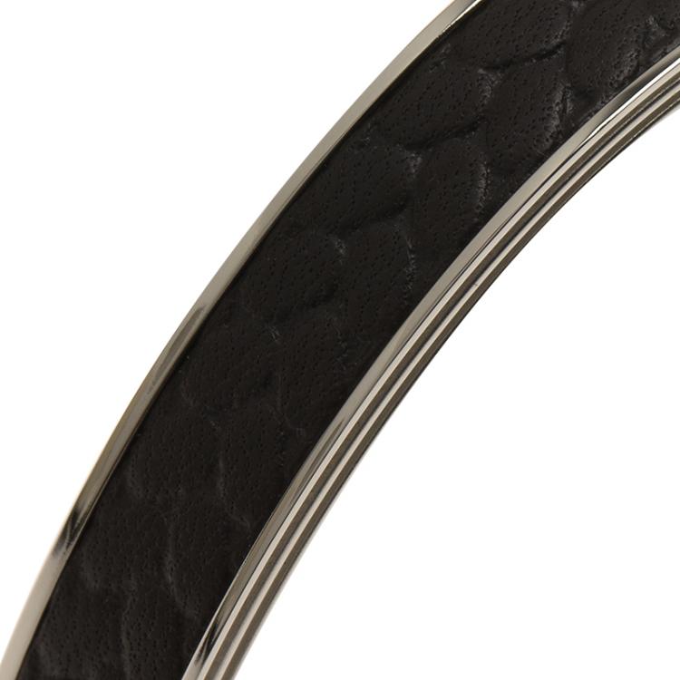 Pre Owned Montblanc Grain de Riz Leather and Steel Open Cuff Bracelet For Men