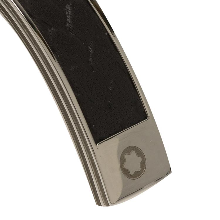 Pre Owned Montblanc Grain de Riz Leather and Steel Open Cuff Bracelet For Men