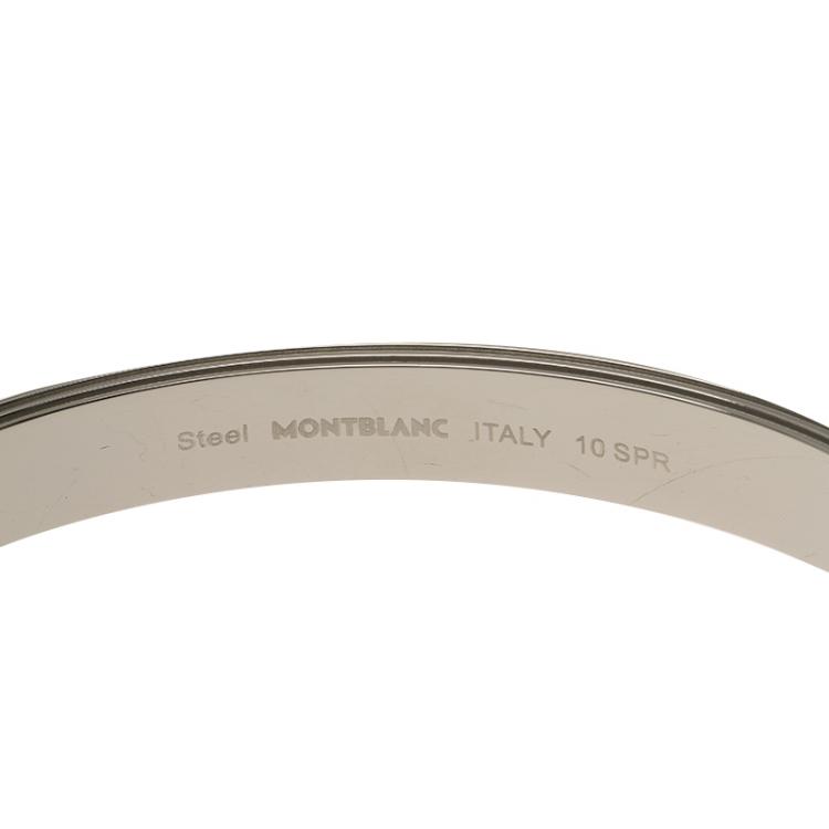 Pre Owned Montblanc Grain de Riz Leather and Steel Open Cuff Bracelet For Men