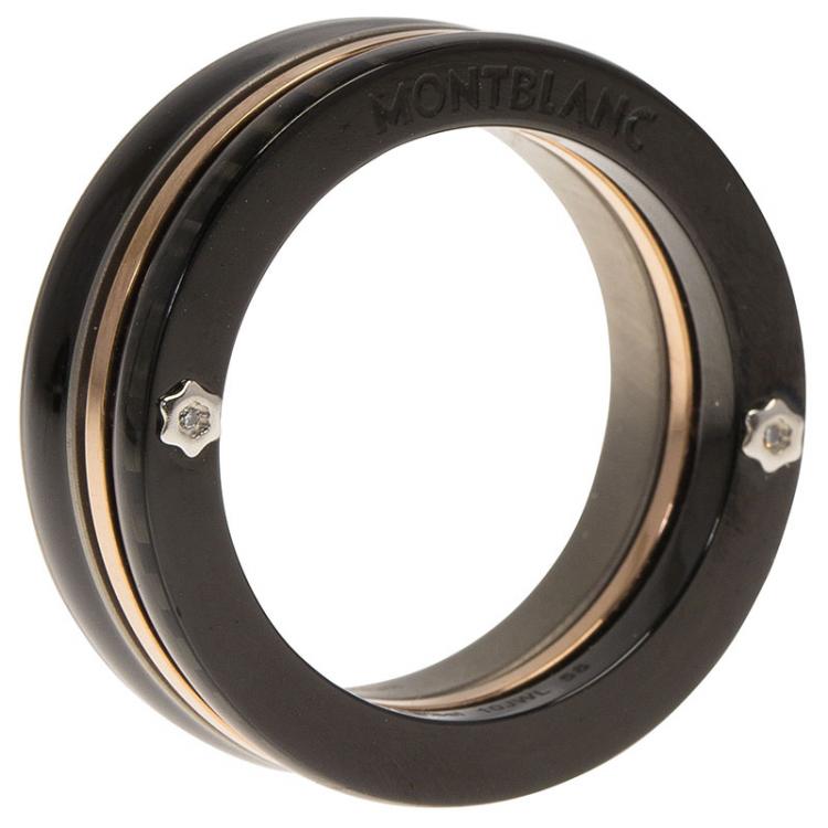 Pre Owned Montblanc The League Black Titanium Steel Rose Gold Tone Mens Band Ring Size 58