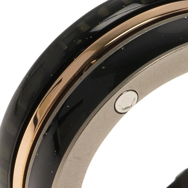 Pre Owned Montblanc The League Black Titanium Steel Rose Gold Tone Mens Band Ring Size 58