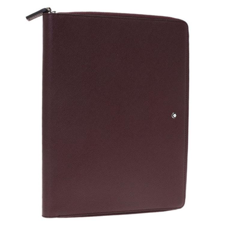 Pre Owned Montblanc Burgundy Leather Tablet Zip Around Pouch