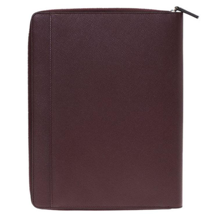 Pre Owned Montblanc Burgundy Leather Tablet Zip Around Pouch