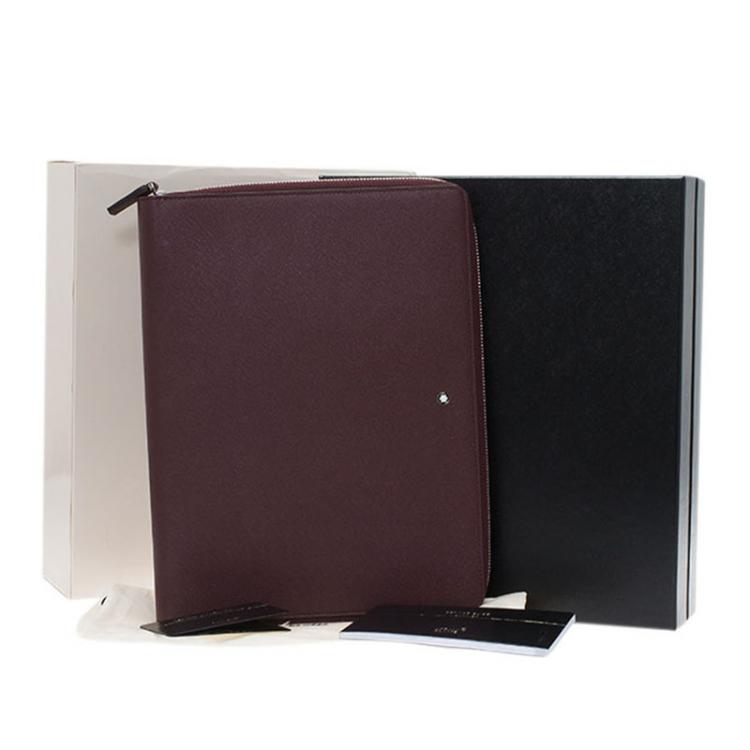 Pre Owned Montblanc Burgundy Leather Tablet Zip Around Pouch
