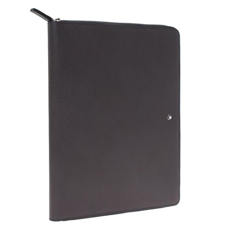 Pre Owned Montblanc Grey Leather Tablet Zip Around Pouch