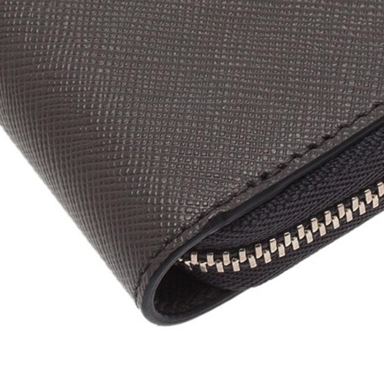 Pre Owned Montblanc Grey Leather Tablet Zip Around Pouch
