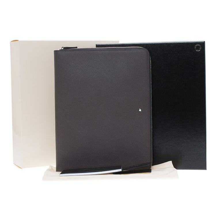 Pre Owned Montblanc Grey Leather Tablet Zip Around Pouch