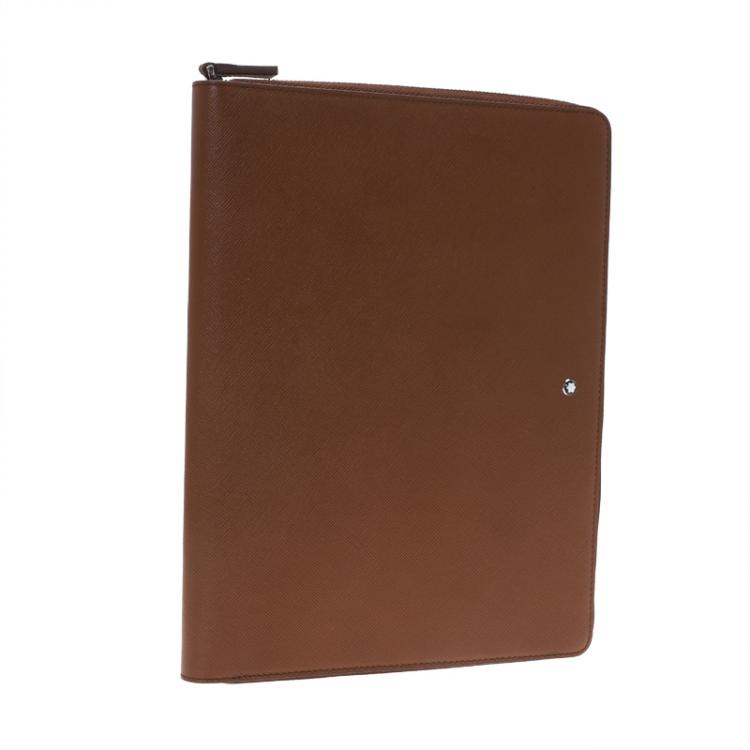 Pre Owned Montblanc Brown Leather Tablet Zip Around Pouch