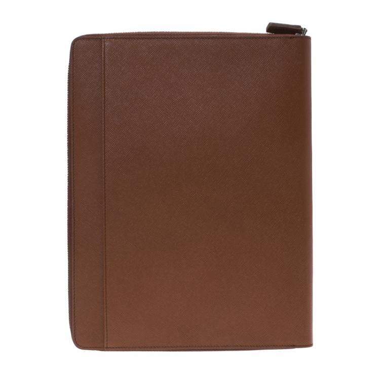 Pre Owned Montblanc Brown Leather Tablet Zip Around Pouch