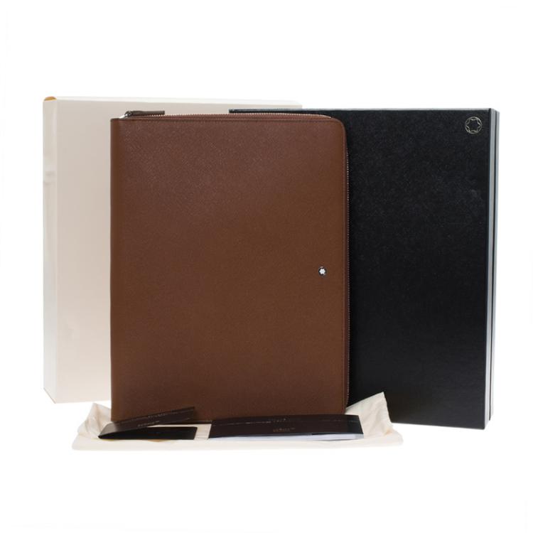 Pre Owned Montblanc Brown Leather Tablet Zip Around Pouch