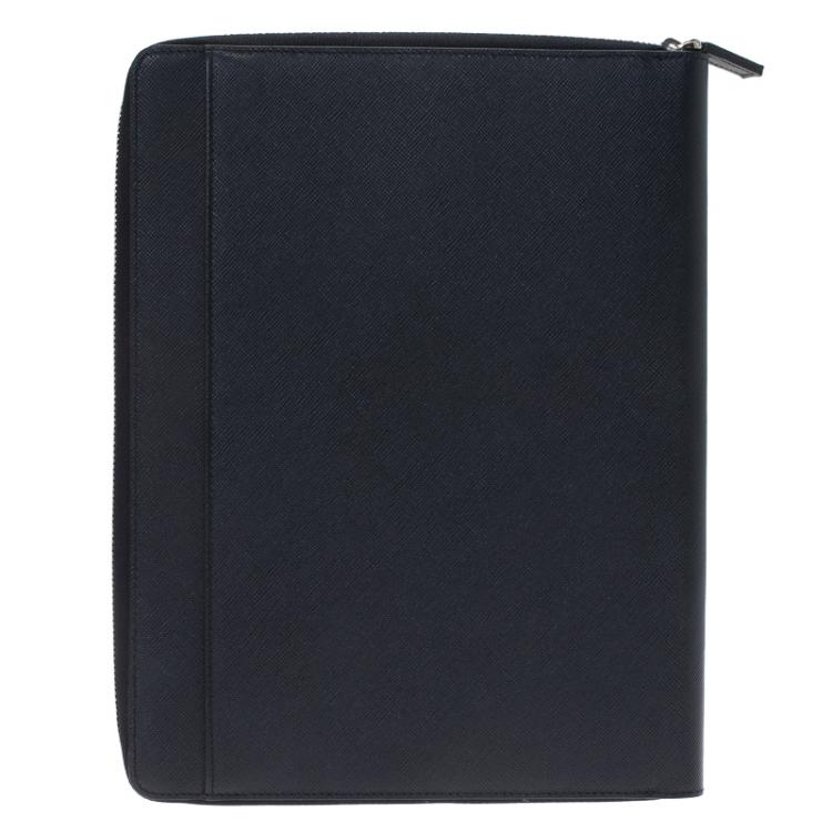 Pre Owned Montblanc Navy Blue Leather Tablet Zip Around Pouch