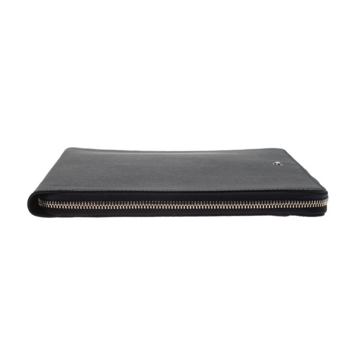 Pre Owned Montblanc Navy Blue Leather Tablet Zip Around Pouch