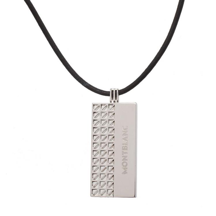 مملوكة مسبقًا Montblanc Graphic Tag Steel Pendant Leather Cord