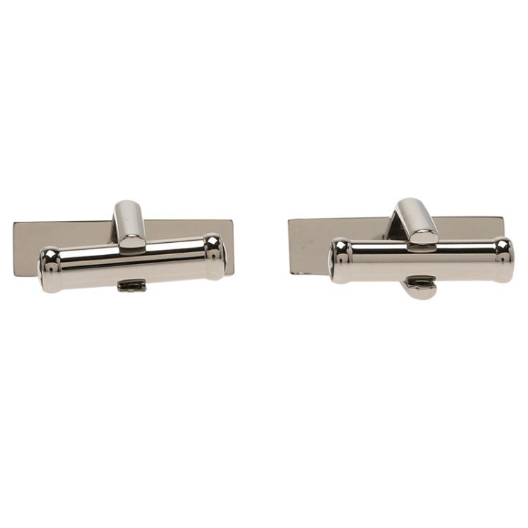 Pre Owned Montblanc Iconic Lines Black & Blue Lacquer Bar Steel Cufflinks